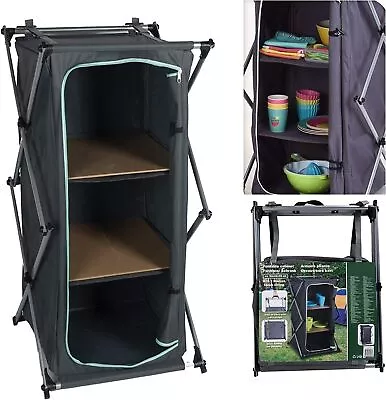 3 Level Portable Camping Storage Cabinet Folding Canvas Clothes Cupboard • £33.99