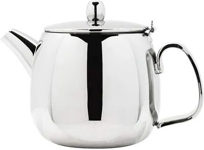 Contemporary Stainless Steel Polished Metal Teapot With Infuser New In Box • £14.95