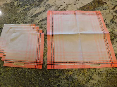 NOS LOT Of 5 Vintage LINEN NAPKINS CZECHOSLOVAKIA 12x12  Pink Black Plaid UNUSED • $24.95