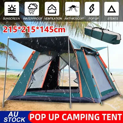 $66.95 • Buy Camping Tent Auto Pop Up Canvas Hiking Beach Sun Shade Camp 4-5 Person Outdoor