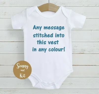 Personalised Baby Vest Bodysuit Embroidered Clothes Unisex Gift Any Wording • £6.95