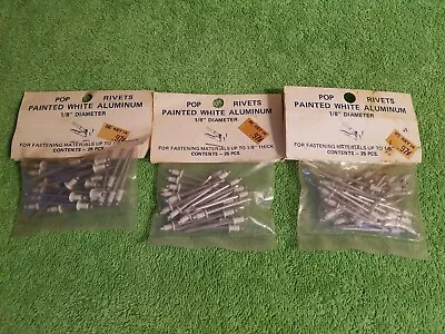 75 Vintage Pop Rivets 1/8 Diameter Aluminum White Painted Rivets USA MADE!! • $8.46