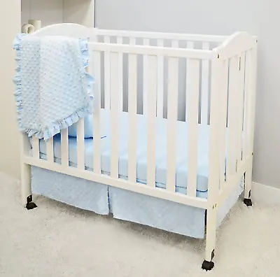 Heavenly Soft Minky Dot 3-Piece Mini/Portable Crib Bedding Set Blue For Boys A • $61.99