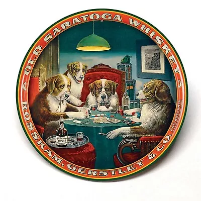 Old Saratoga Whiskey Dogs Playing Poker Advertising Pocket Mirror • $15