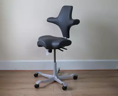 HAG Capisco 8106 Saddle Chair Dark Grey Leather W/ Silver Base - Showroom Model • £999