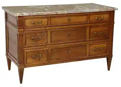 Antique French Louis Xvi Marble Top Walnut Commode Chest Of Drawers Bureau • $1950