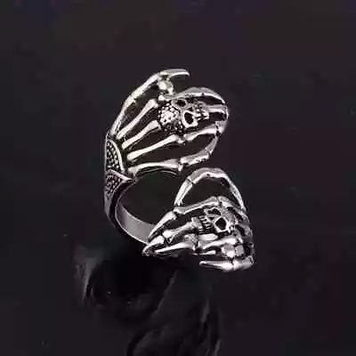 Halloween Skeleton Hands Wrap Ring Adjustable Silver • $13.94