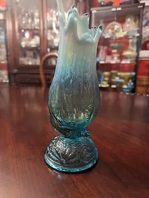 Very Scarce Antique Fish-in-the-Sea Vase In Blue Opalescent Glass • $175