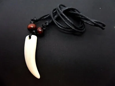 A Mens/boys  Black Cord Surfer Tribal White Tooth Adjustable Necklace. New. • £2.50