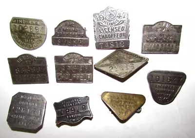 11 Vintage Indiana & Illinois Chauffer Badges • $49.99