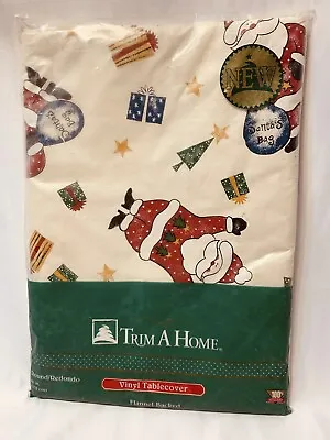 Christmas Tablecloth Vinyl Flannel Backed Round 60” Santa Pattern Wipes Clean • $4.29