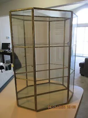 Vintage Larg Brass Glass Curio Cabinet MCM Display Mirror Table Top Wall Hanging • $50