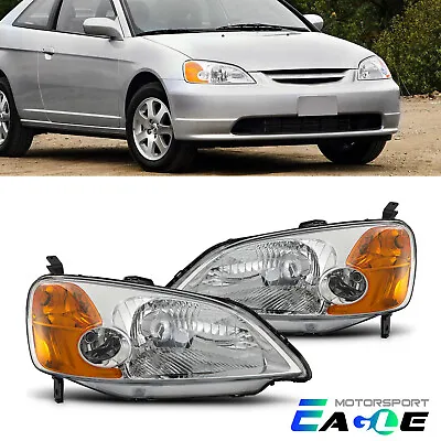 For 2001-2003 Honda CIVIC Chrome Headlights Pair Clear Lens Head Lamp Left+Right • $58.98
