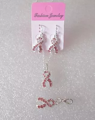 Pink Crystal Ribbon Charm Jewellery:  Breast Cancer Awareness • £2.75