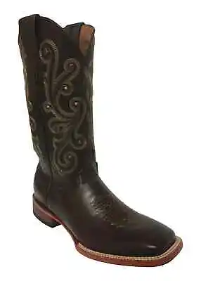NEW FERRINI French Embroidered Square Toe Men's CHOCOLATE BROWN Boot Size 13-D • $69.95