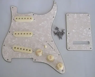 Aged Pearl ST SSS Pickguard With Aged White Pickup Covers Knobs Tip For Strat • $19.55