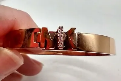 Michael Kors Rose Gold Crystal MK Logo Turnlock Bangle Bracelet MKJ7699  • $44.20