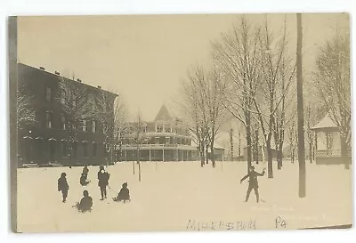 RPPC Snowball Fight Kids Snow MILLERSBURG PA Dauphin County Real Photo Postcard • $14.99