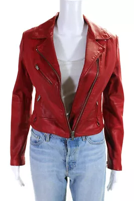 Veda Womens Leather Collared Asymmetrical Zip Up Motorcycle Jacket Red Size S • $121.99