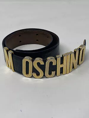 Moschino By Redwall Black Leather Embossed Gold Letter Belt • $250