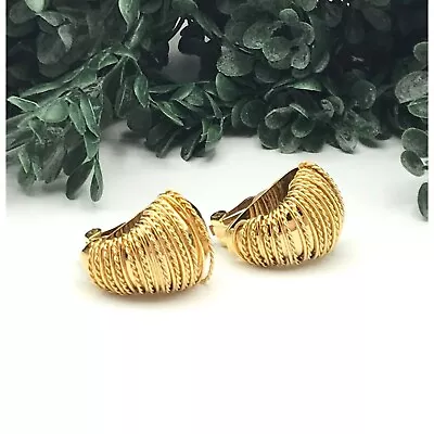 Vintage Clip On Earrings Gold Tone Wrapped Wire Design • $12