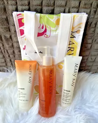 MARY KAY Peach Satin Hands 3 Pc Set FULL SIZE Scrub Softener & Cream NEW W/ BAG • $42.99