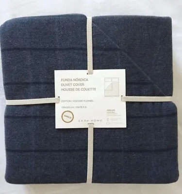 NEW ZARA HOME FLANNEL Winter DUVET COVER - Navy Blue Plaid - 135 X 200 Cm • £45