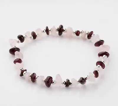 £3.79 • Buy Garnet Rose Quartz Bracelet Crystal Gemstone Reiki Healing Chakra Anxiety UK