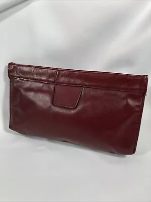 Vintage Saks Fifth Avenue Maroon Red Leather Makeup Bag Spring Frame • $14