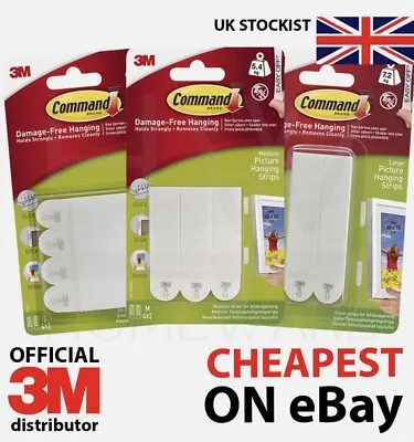 3M Command Strips Picture Hanging Strips Damage Free Small Med Large BRAND NEW • £11.99