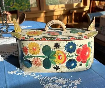 Antique Norwegian Tine Box Rosemaled Os Rosemaling Norway Scandinavian 1800s • $1895