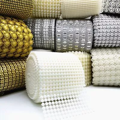 Imitation Pearl Chain Mesh Beads Rhinestone Sew On Sewing Bag Crafts Bead 1 Yard • $17.26