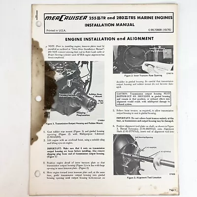 Vintage 1975 Mercury Mercruiser 255 II-TR 280 II-TRS Engine Installation Manual • $9.99