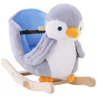 HOMCOM Animal Baby Rocking Horse Penguin Plush Musical Button W/32 Songs Wood • £53.99