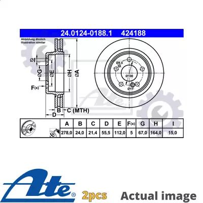 2x New Brake Disc For Mercedes Benz C Class W202 M 104 941 6 E Class W124 Ate • £159.52