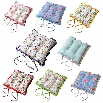 Seat Pads For Dining Chair Cotton Square Reversible Frilled Cushion With Ties • £14.99