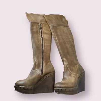 Mark Nason Women Over The Knee Distressed Wedge Heel Leather Boots 8.5M • $189