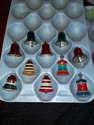 Lot Of 10 Vintage Christmas Tree Glass Ornaments Bell Shaped Striped & Metal • $19.99