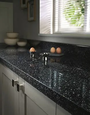 Black Sparkle 40mm Square Edge Laminate Kitchen Worktop + Free Edging Strip • £0.99