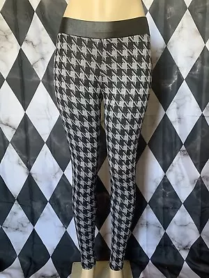 $19.99 • Buy New Gray Houndstooth Leggings Black FAUX LEATHER PANTS Elastic Waist STRETCH S