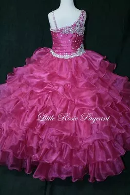 NEW* Little Rosie Girls Glitz Long Pageant Dress LR2014 Fuchsia 14 $550 Ruffles! • $337.50