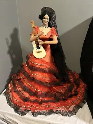 Vintage Spanish Marin Chiclana Guitar 25”Flamenco Dance Doll RED Long Dress Sit • $600