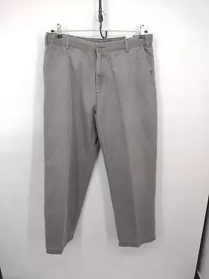 Pants Mens 36x30 Gray Elastic Waist Flat Front Chino Khaki Dress Straight Leg • $9.43