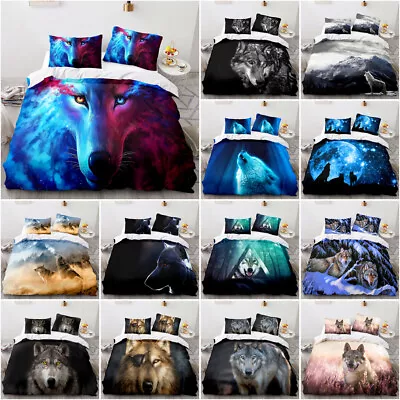 3D Wolf Duvet Cover Pillowcase Bedding Set Quilt Covers Single Double Queen King • $55.29