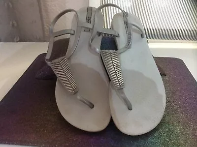 Ipanema Silver/Grey Geometric Back Strap Sandals - Size UK 7 EU 40 • £7.99