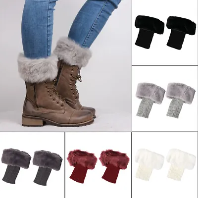 £4.53 • Buy Women Winter Knitted Boot Cuffs Fur Knit Crochet Toppers Trim Socks Leg Warmer