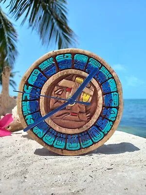 Blue Wall Clock Mayan Calendar Mesoamerican Design Mexican Culture 5inch • $64.99