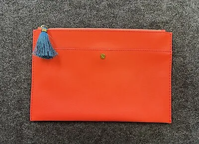 J. Crew Orange Pouch Clutch Leather Turquoise Tassel Women Medium • $15