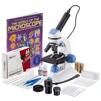 AmScope 40X-1000X 2-LED Portable Compound Microscope Kit For Kids W Book Camera • $152.99