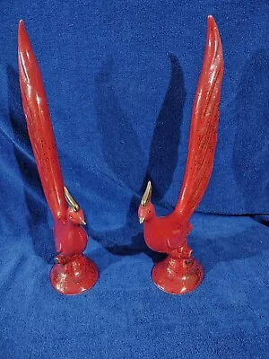 Vintage Mid Century California Pottery Ceramic Phoenix Bird 16” Red Set Of 2 • $35